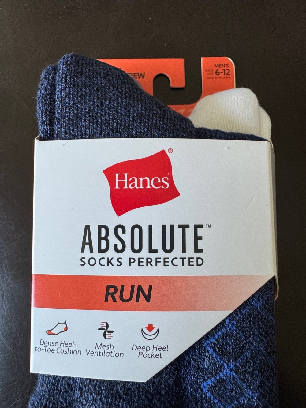 Hanes Men's Navy & White Crew Running Socks - Absolute Run 3 Pack